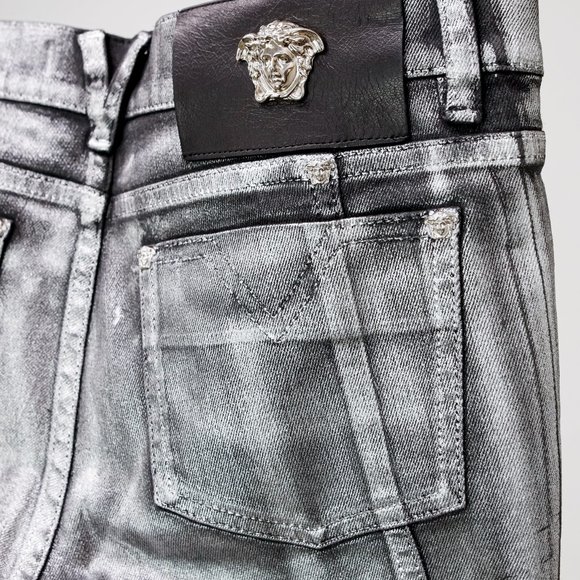Versace Silver Painted Jeans - Picture 10 of 14